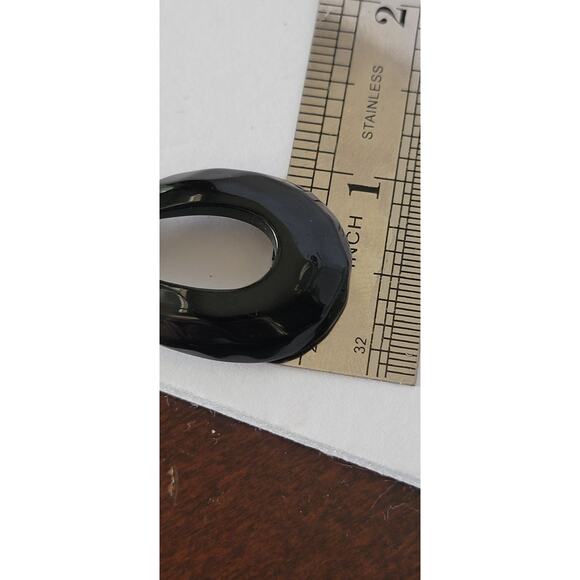 Vintage 1980s Black and White Dangle Earrings with Rhinestone Accents - Picture 3 of 14